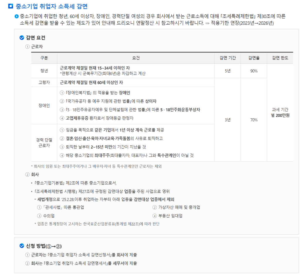 중소기업 취업자 소득세 감면 